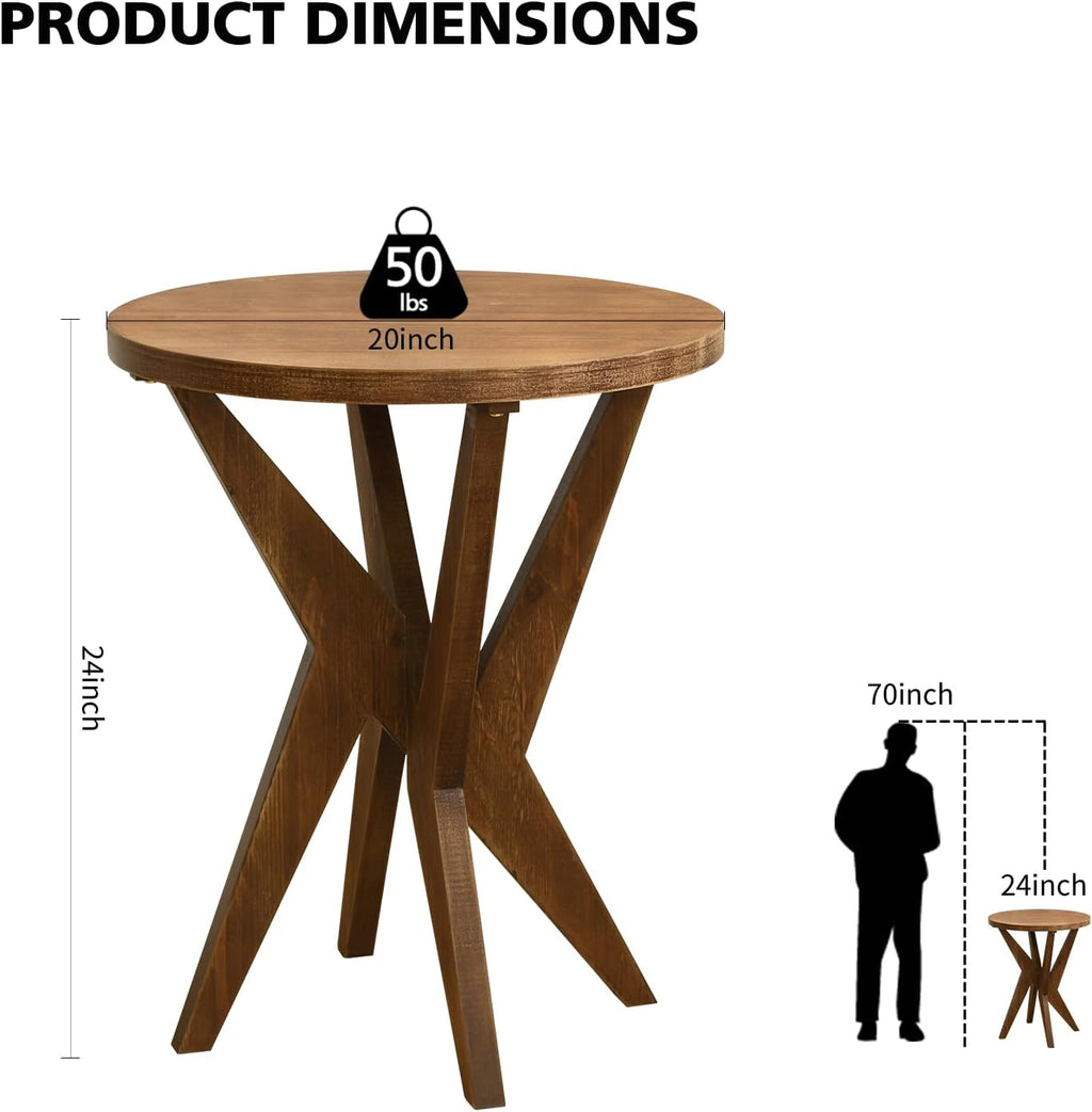 Ahokua Farmhouse Round End Table Set of 2 with MDF Top and Crossed Legs, Mid Century Modern Side Table Small Accent Table for Small Space Stable Nightstand for Living Room, Natural Wood