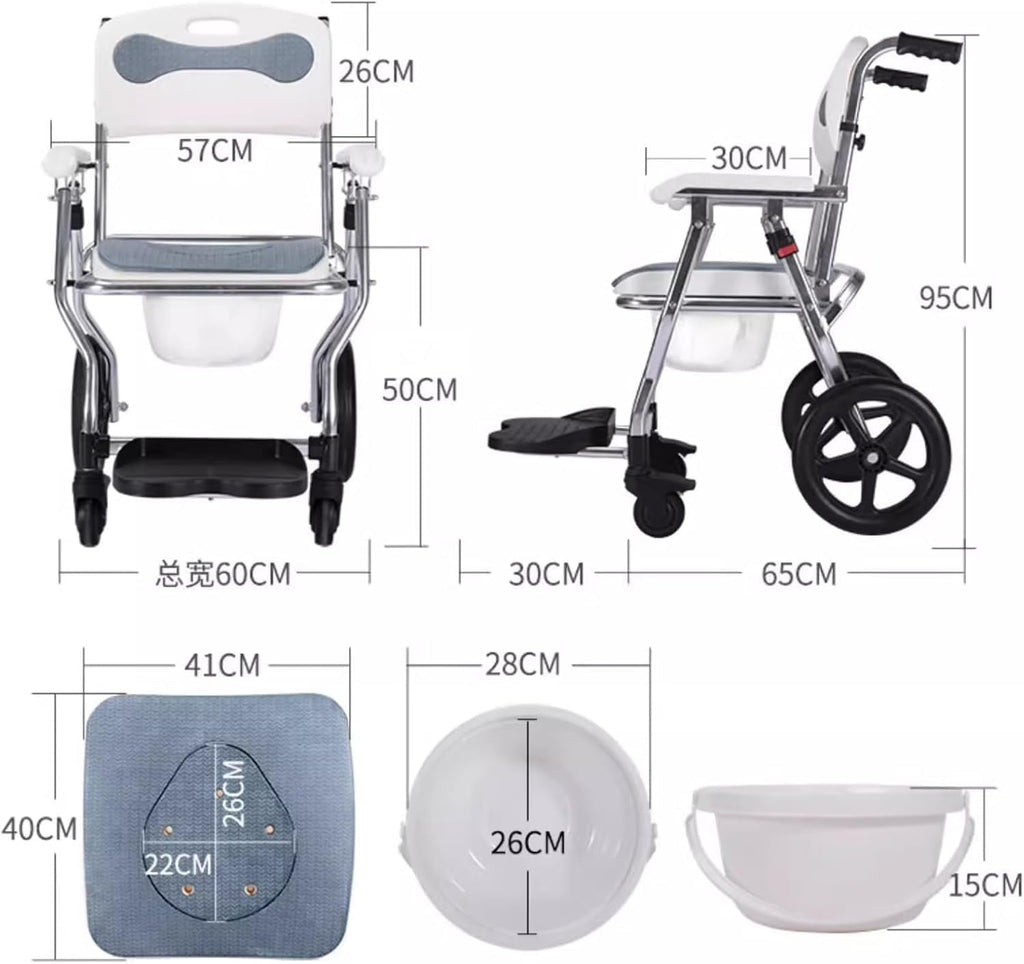 Heavy Duty Bath Chair with Removable Commode Shower Wheelchair for Seniors, Disabled,3 in 1 Foldable Shower Wheelchair Rolling Shower Chair,