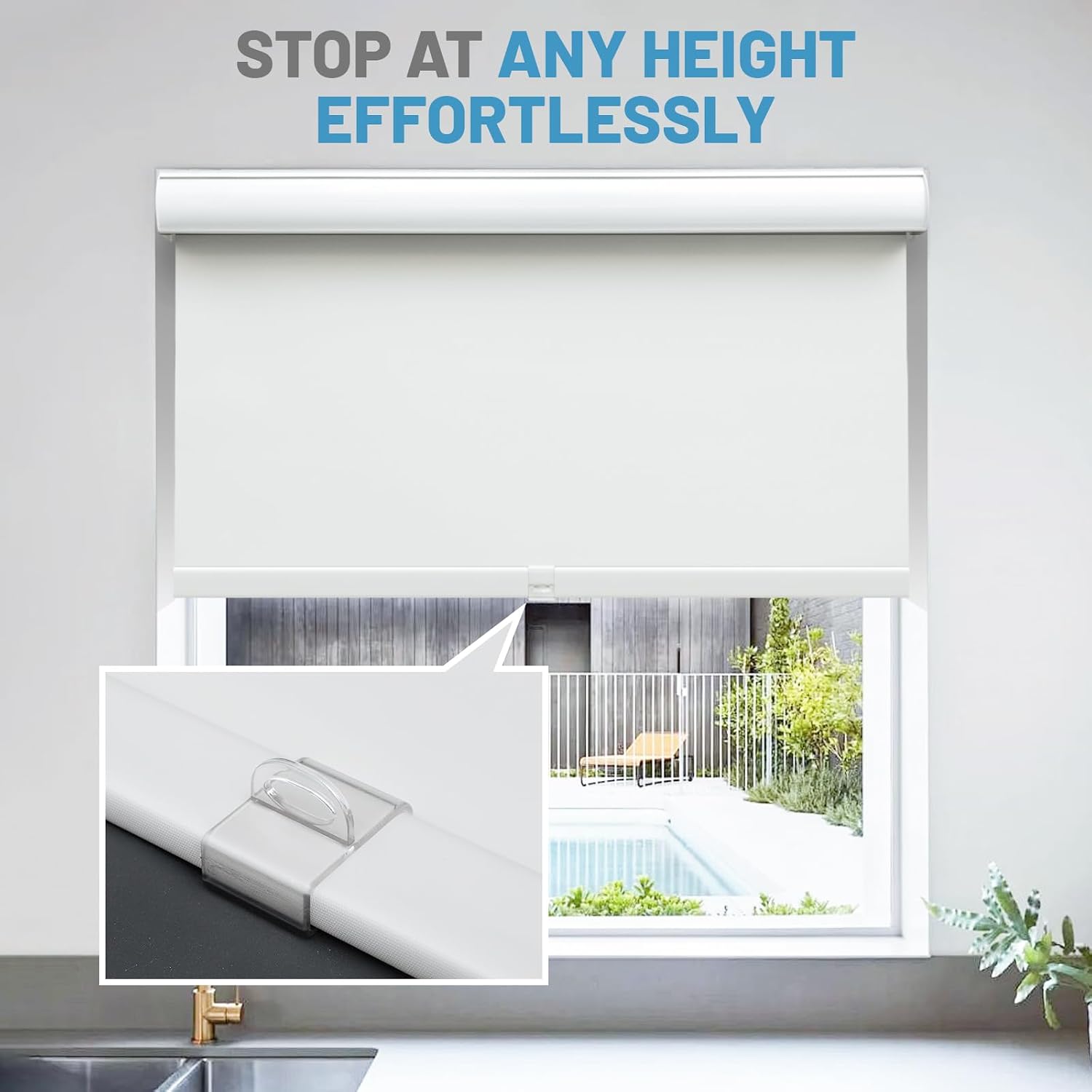 Free-Stop Window Roller Shades, Blackout Room Darkening Blinds, Thermal Insulated UV Protection Fabric with Valance for Office,Light Gray 07