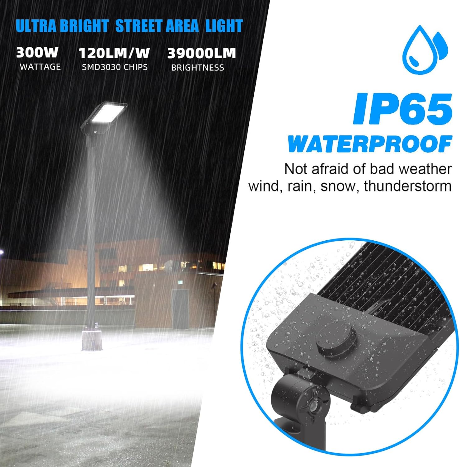 2 Pack 300W LED Parking Lot Outdoor Lights, 5000K 39000LM Outdoor Dusk to Dawn Commercial Area Pole Lighting with Slip Fitter Mount, IP65 Waterproof LED Flood Light for Yard Driveway, ETL Listed