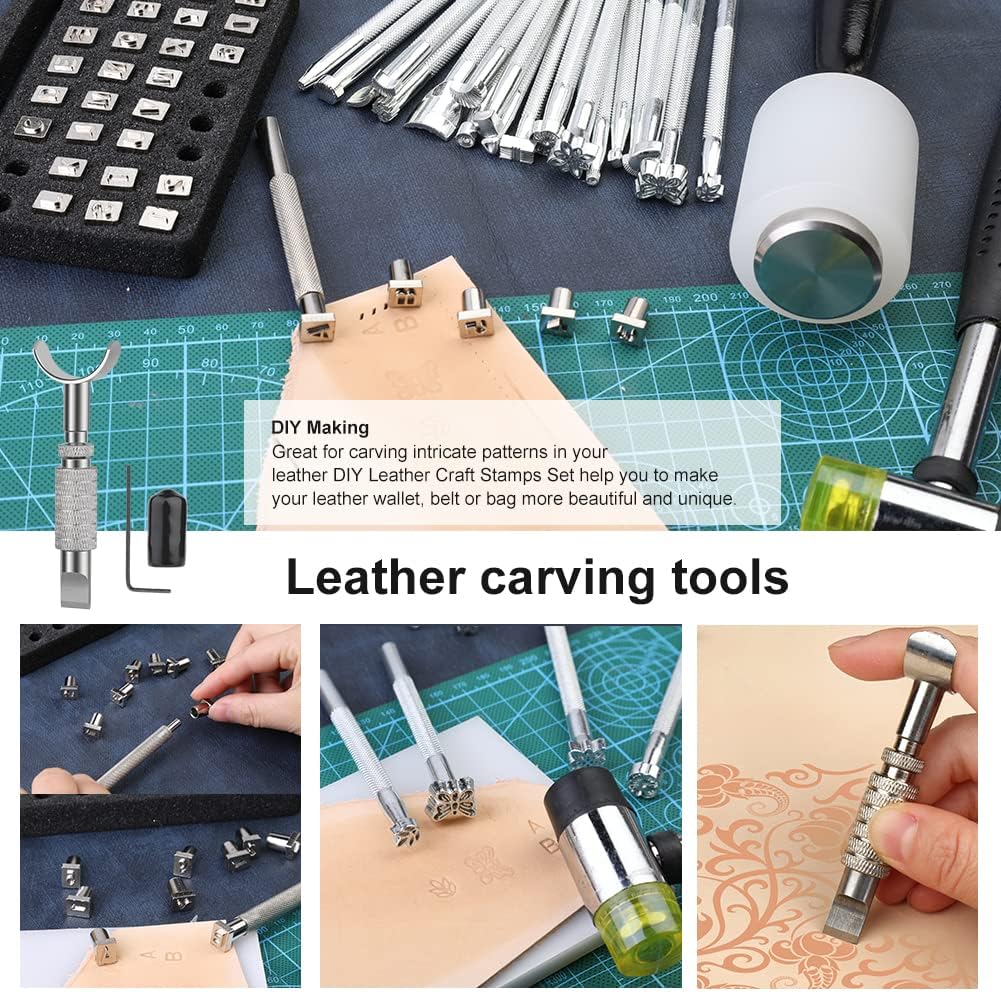 447 Pcs Leather Working Tools, Leather Working Kit for Cutting Punching Stamping Stitching with Instruction & Storage Case, for Saddle Making, DIY Projects
