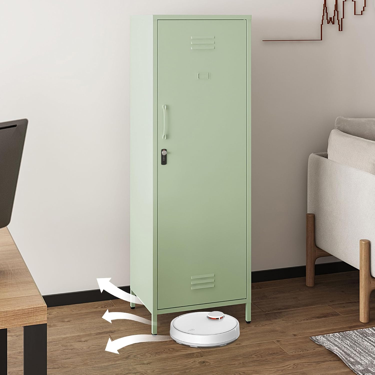 Steehoom Metal Storage Cabinet for Employees, Tall Metal Locker Lockable Kids Locker with 3 Adjustable Shelves 59.06-inch high for School, Living Room, Home, Office, Garage (Green, H59.06'')