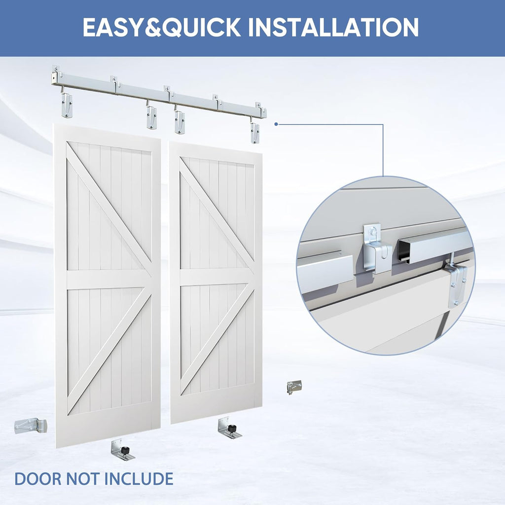 Exterior Barn Door Hardware Kit, BARNSMITH 12FT Sliding Barn Door Hardware Heavy Duty Doors Track Kit for Double Doors Use, Wall Mount, Silver (Hardware Only)