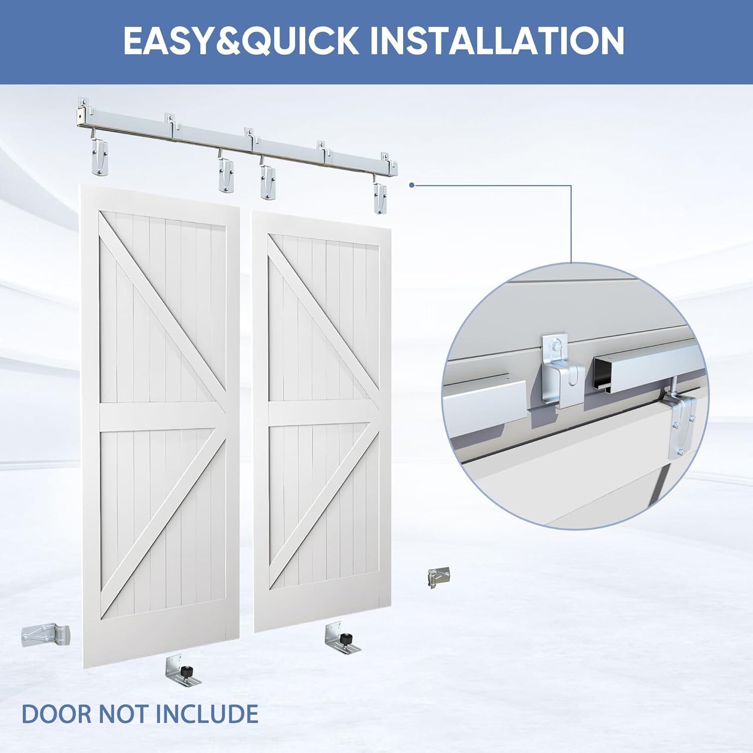 Exterior Barn Door Hardware Kit, BARNSMITH 12FT Sliding Barn Door Hardware Heavy Duty Doors Track Kit for Double Doors Use, Wall Mount, Silver (Hardware Only)