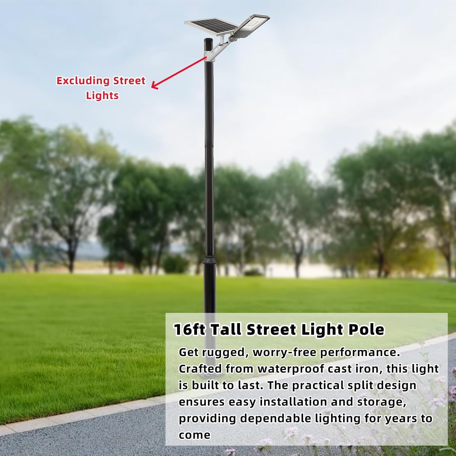 Street Light Pole, 16ft Tall Split Street Lamp Post for Outdoor Street Courtyard Parking Lot Lighting Post Fixtures with Mounting Ground Cage (16FT 114+76mm)