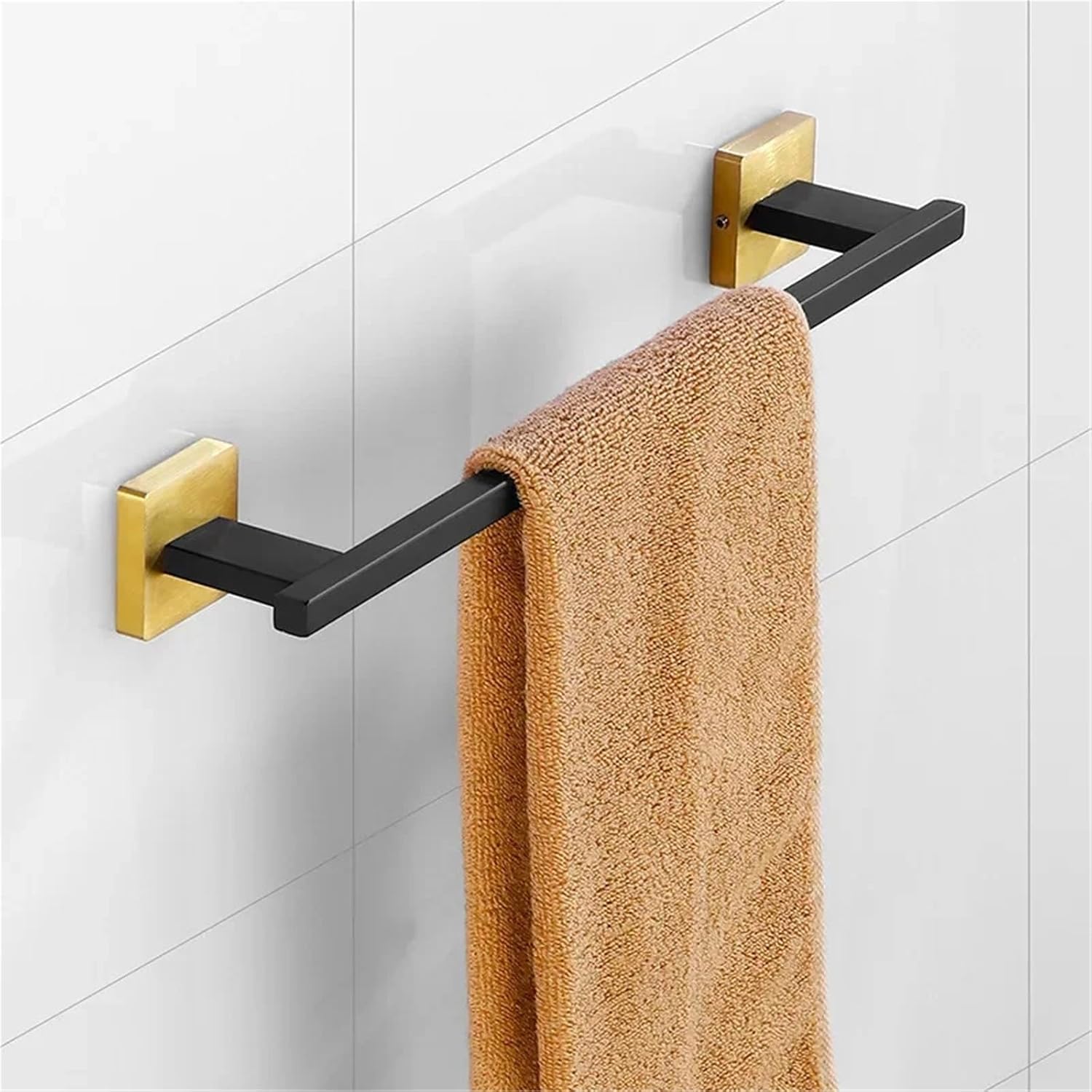Black Gold Stainless Steel Bathroom Hardware Kit Towel Bar Toilet Paper Rack Clothes Doule Hooks Ring Square Brushed(L)