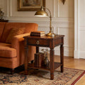 End Side Table with Storage Drawer and Shelf, Farmhouse Sofa Beside Table with Carved Wood Legs, 21.9'H Telephone Table for Living Room, Square Corner Tables, Easy Assembly, Dark Cherry BZ-D1258