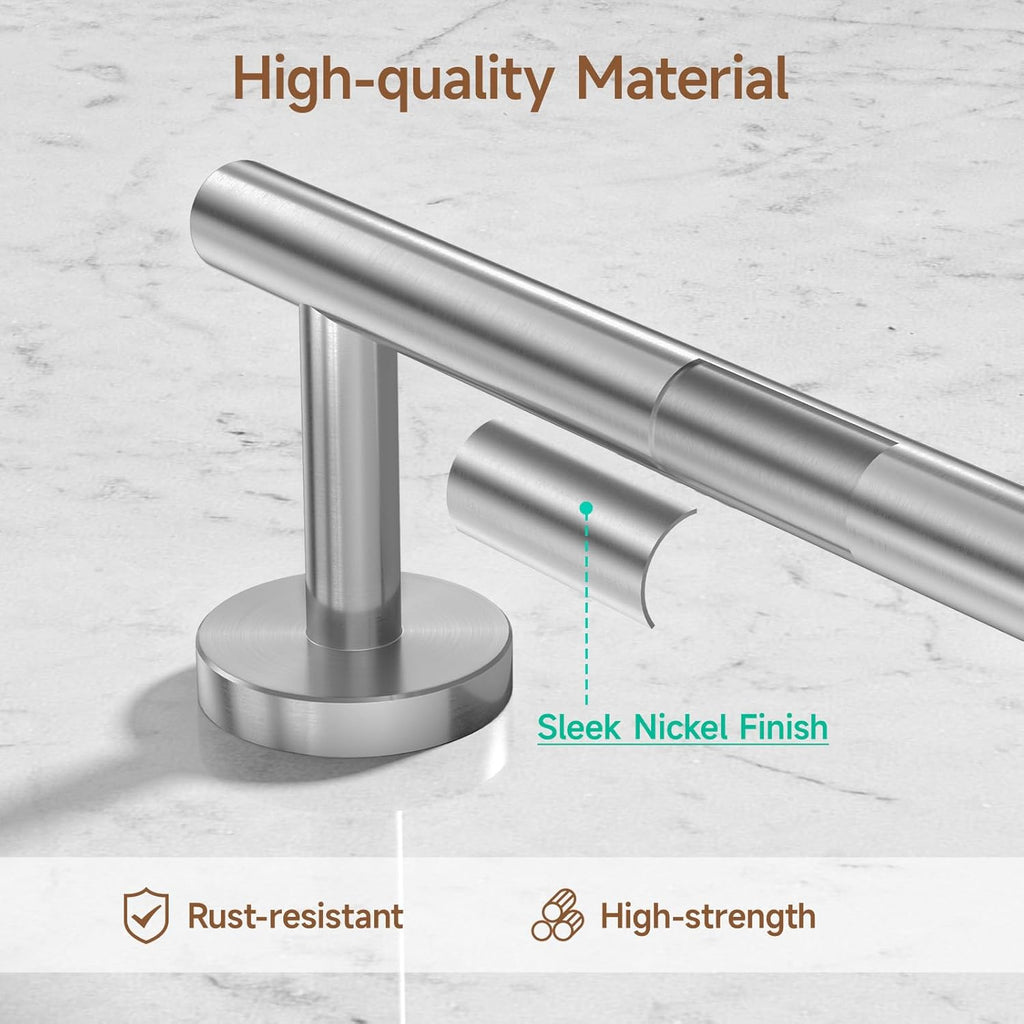 USHOWER 30'' Frameless Round Bathroom Mirror + 18'' Towel Bar Set