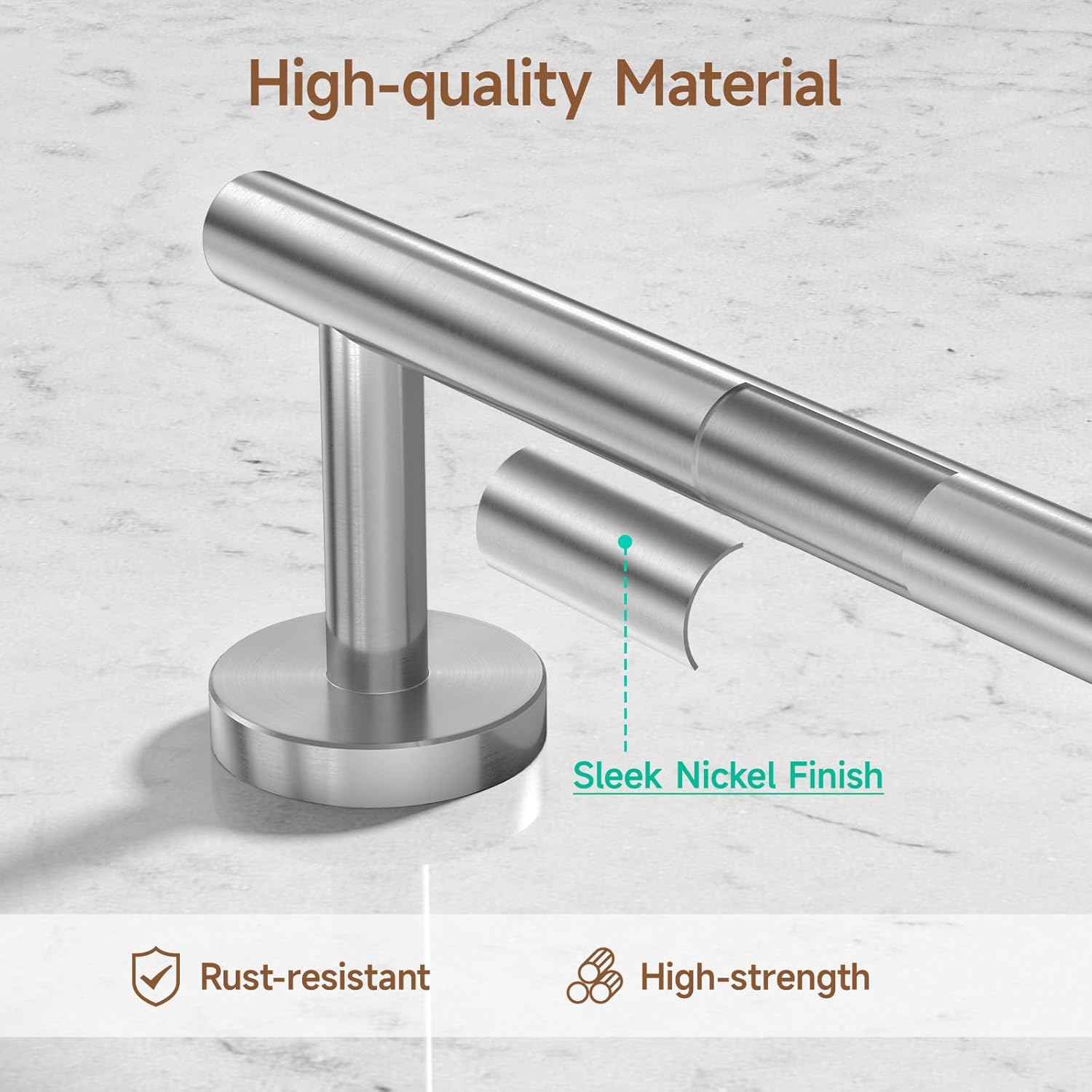 USHOWER 30'' Frameless Round Bathroom Mirror + 18'' Towel Bar Set