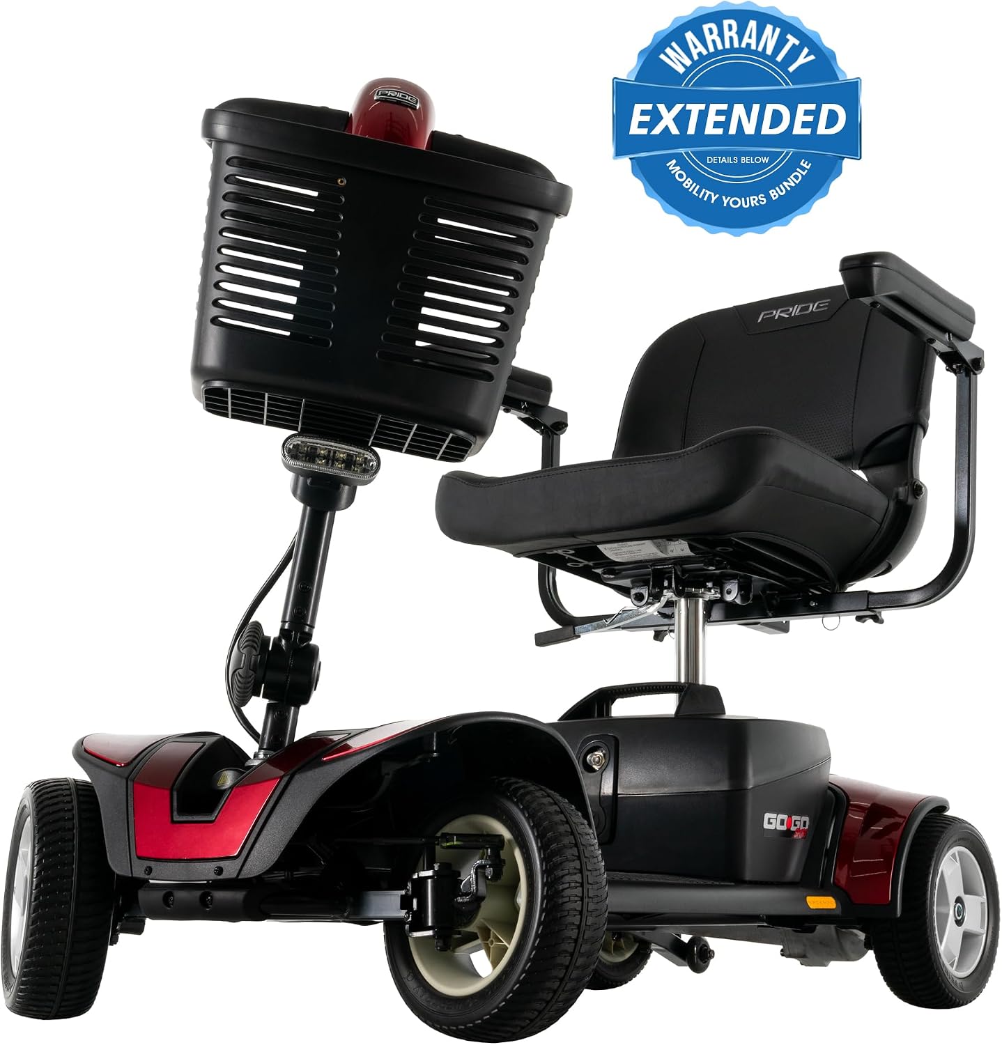 Pride Mobility Go Go Sport Plus Rear Basket, Cup Holder, Pride 4 Wheel Mobility Scooter for Adults and Seniors, Stable 325 lb Weight Capacity, 12 Mile Range, New EZ Turn, Extended Warranty
