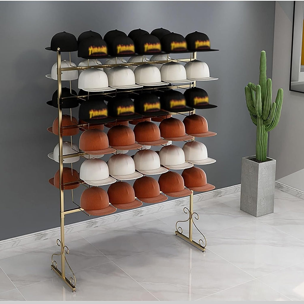 Standing Hat Display Stand Rack, 5/6/7 Tier Metal Organizer for Baseball Caps, Cowboy Hats & Wigs(Gold,6 Tier)
