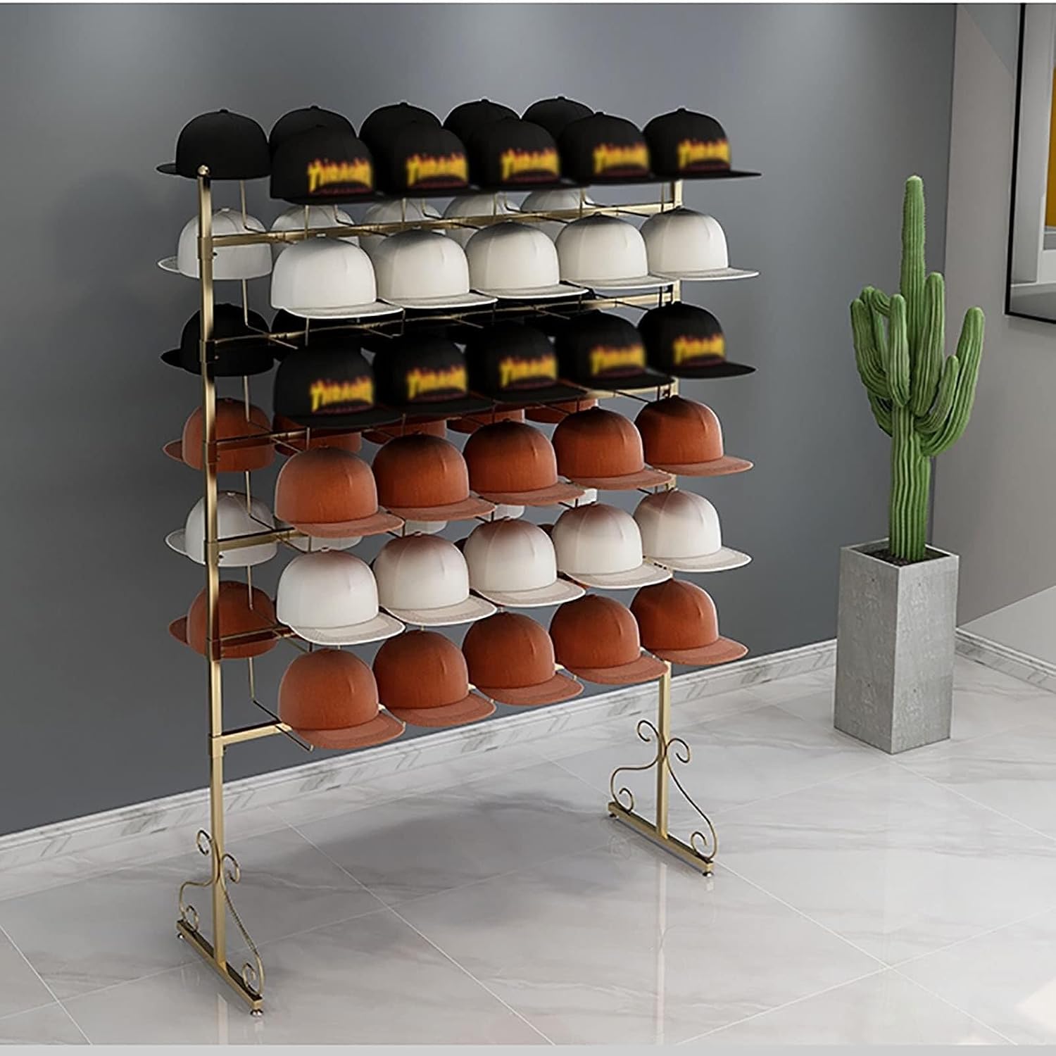 Standing Hat Display Stand Rack, 5/6/7 Tier Metal Organizer for Baseball Caps, Cowboy Hats & Wigs(Gold,6 Tier)