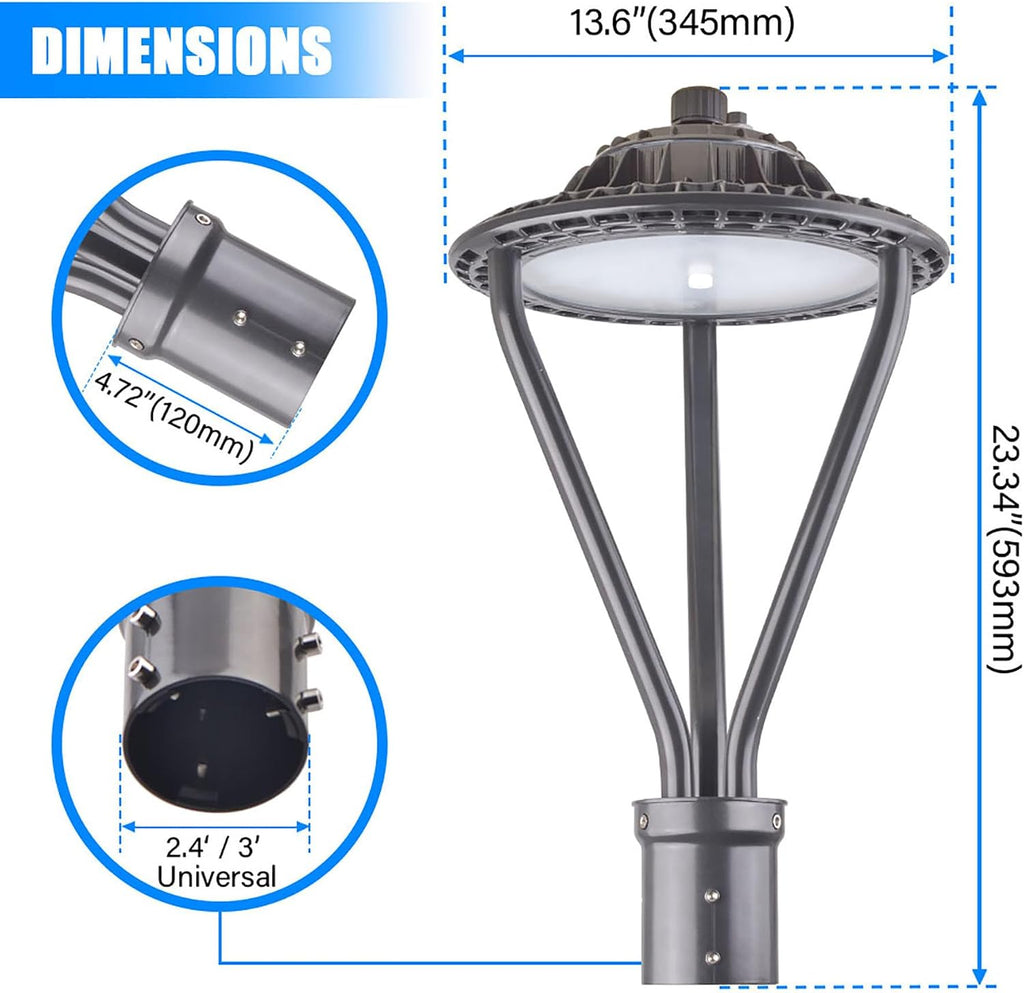LED Post Top Light 30/50/75W Adjustable 9750 LM 3000/4000/5000K LED Circular Area Light Outdoor Pole Lights with Photocell, IP67 Parking Lot Lights Fixture Commercial Lighting, 100-277V ETL&DLC Listed