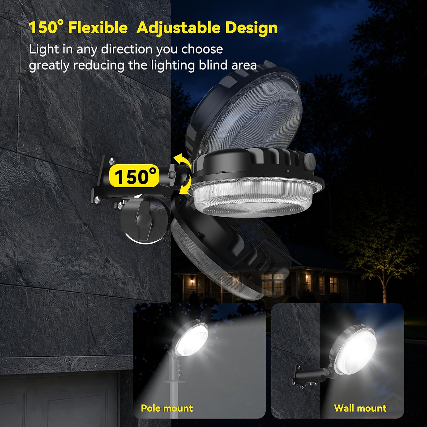 AIKVSXER 150W LED Barn Light,22500LM Yard Area Lights Dusk to Dawn Outdoor Lighting with Photocell 6500K Adjustable Angle Daylight IP66 Waterproof Street Lights for Security Farmhouse Garage-6 Pack