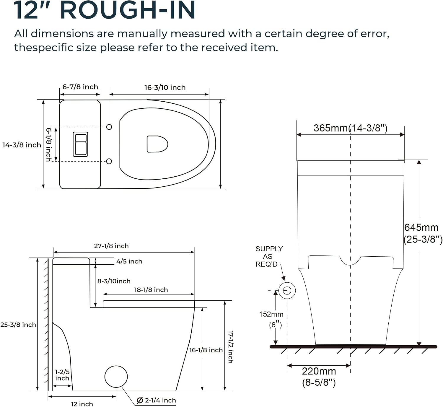 Compact One-Piece Elongated Toilet Dual Flush 1.1/1.6 GPF Siphon Flushing, 12 inch Rough-In, 16-1/8 inches Comfort Standard Height, Quiet Soft-Close Seat, Fully Skirted Easy-Clean Design (White)
