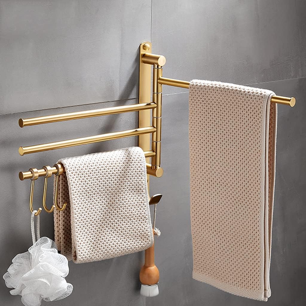 Towel Racks,Towel Holder Towel Rail for Bathroom, All-Copper Bathroom Hand Towel Holder, Brushed Rotating Towel Bar, Bathroom Drying Rack Multi-Rod Hanger/Black Gold 4 Rods with Hooks/a Dign