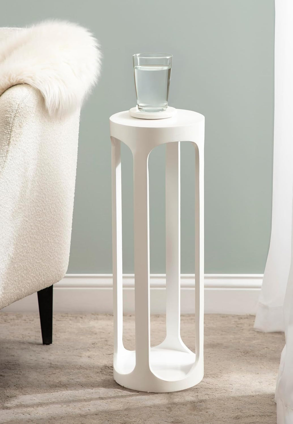Kate and Laurel Dahl Modern Wooden Round Drink Table, 8 x 8 x 23, White, Transitional Circle Accent Pedestal Table for Living Room Plant Stand Indoors or Mini Bedroom Nightstand