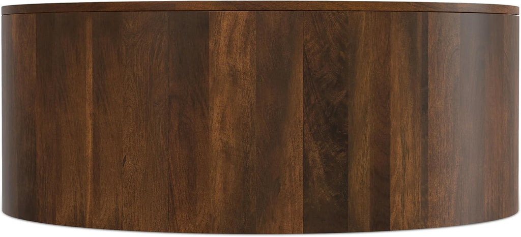 SIMPLIHOME Millbury Drum Coffee Table - 36 inch Wide Solid Mango Wood Round Living Room Table in Walnut Brown, Contemporary Cocktail Table for Family Room or Lounge with Large Surface, Assembled