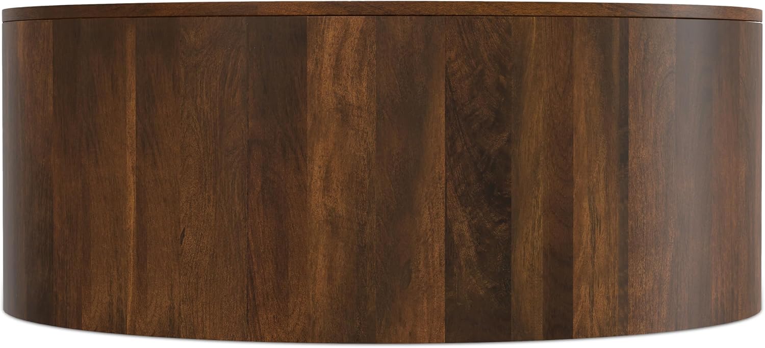 SIMPLIHOME Millbury Drum Coffee Table - 36 inch Wide Solid Mango Wood Round Living Room Table in Walnut Brown, Contemporary Cocktail Table for Family Room or Lounge with Large Surface, Assembled