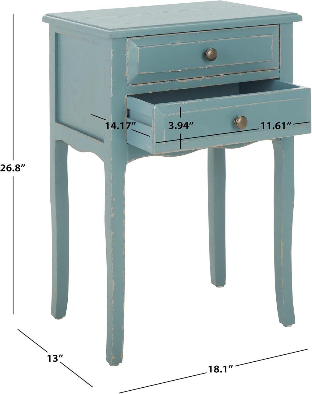 SAFAVIEH Furniture - Lori 2-Drawer End Table - Pale Blue & White Smoke - Solid Wood - Farmhouse Classic Design - Ideal for Living Room, Entryway, 18.1'W x 13'D x 26.8'H - Fully Assembled (AMH6576F)