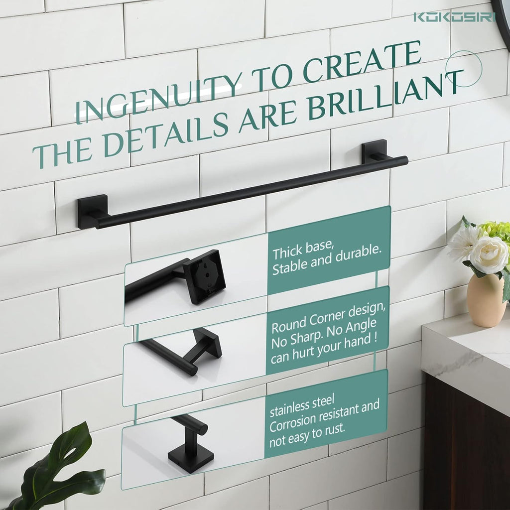 KOKOSIRI 24 Inch Hand Towel Bar Bathroom Towel Holder for Bath Standing Towel Rack for 2-Tier Towel Holder with Heavy Marble Base Matte Black B4005BK-L24+THS0005-BK