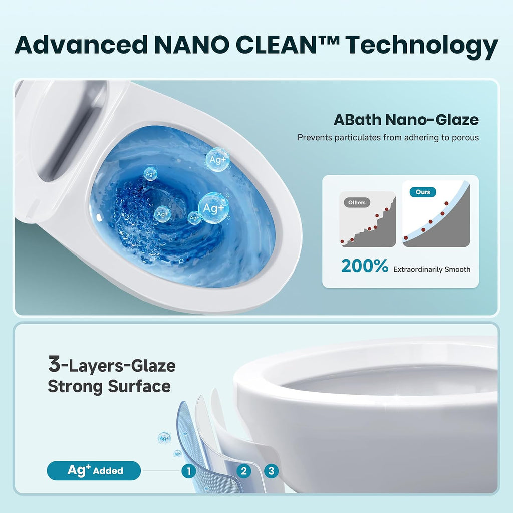 Two Piece Toilets for Bathrooms, Elongated Toilet with 17' Chair Height Soft Close Seat, 1.27 GPF Power Flush, Nano Self-Cleaning Glaze, WaterSense/1000g Map Certified, White ADA toilet 12' Rough In