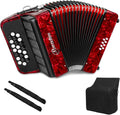 Accordions,22 keys Accordion,8 Bass Student Piano accordions Suitable for beginners and students Lightweight and portable, comes with a backpack and adjustable straps (8 Bass, Red)