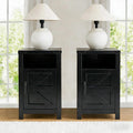 Farmhouse Nightstand Set of 2, Bedside Table with Charging Station, Night Stand with Barn Door, Black End Table Sofa Side, Nightstand Storage for Bedroom Living Room, Black