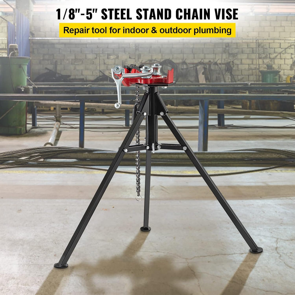 VEVOR Tripod Pipe Chain Vise, 1/8'-5' Pipe Capacity, 36.4' Length Chain Vise Stand with Portable Folding Steel Legs, for Grabbing, Supporting and Bending Pipes in Factory, Workshop and Home