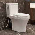 Rear Discharge Toilet with Powerful Rimless Flush, 18'' Comfort Height, Elongated Bowl, 1.28 GPF, Back Outlet Two Piece Toilet with Tank, P-Trap, Skirted Modern Design, Two Extension Pipes Included