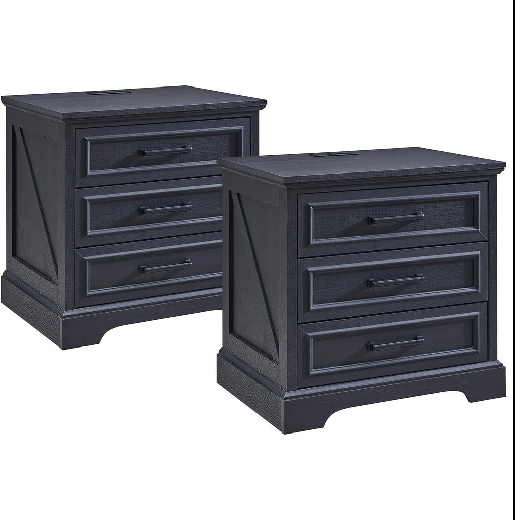 JXQTLINGMU Farmhouse End Tables Living Room Set of 2, Black