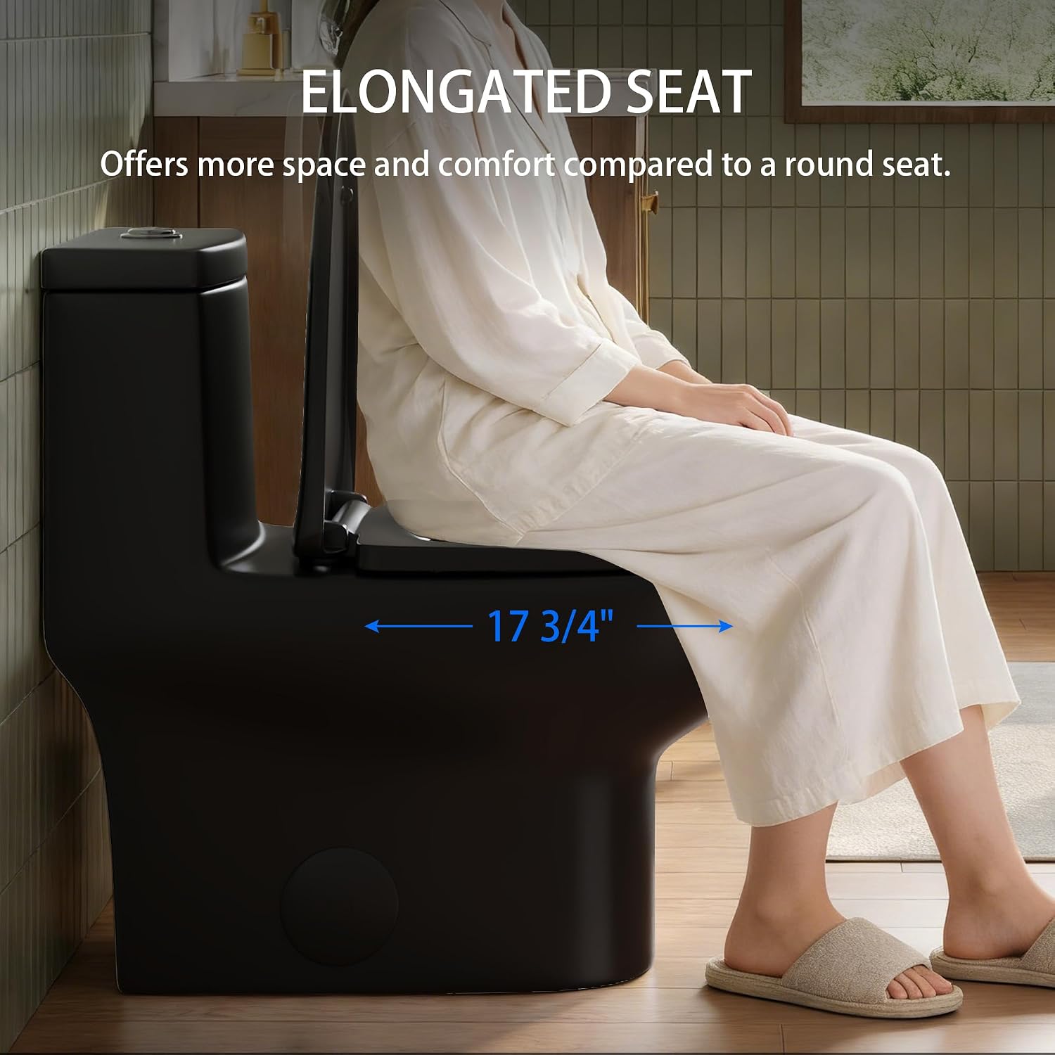 DeerValley Black One Piece Toilet with Efficient Dual Flush 1.1/1.6 GPF | Standard Height Toilet Bowl, Durable Ceramic, Slow Close Seat, Skirted Design 12' Rough-In Toilet for Bathroom DV-1F026B