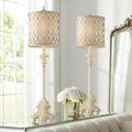 Regency Hill French Candlestick 34' Tall Scroll Skinny Buffet Traditional End Table Lamps Set of 2 Ivory White Living Room Bedroom Bedside Nightstand House Office Home Off-White Shade