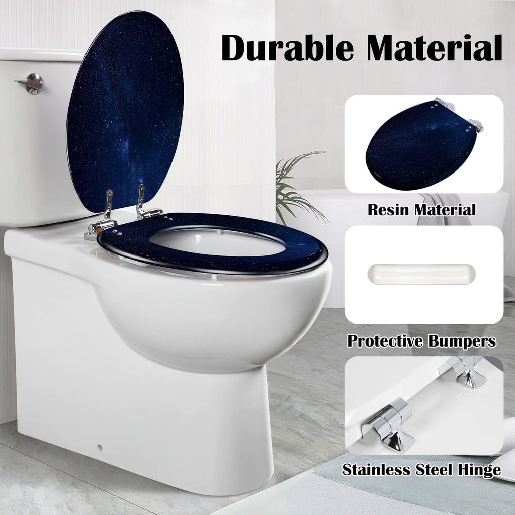 Elongated Toilet Seat Night stars sky Resin Toilet Seat Quietly Slow Close with Quick-Release Hinges Toilet Seat with Cover Easy to Clean Install