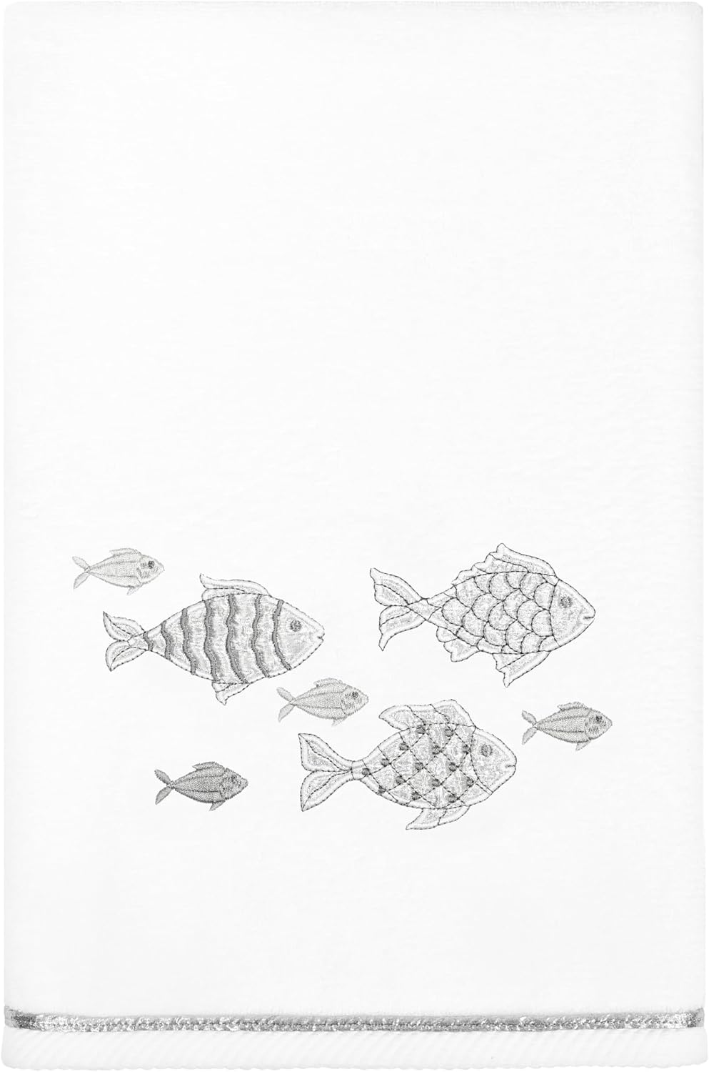 Treasure 4-Piece Premium Towel Set, Sparkling Applique Fish, Ultra Plush Turkish Cotton, Durable, Perfect for Bathroom, 2 Bath 2 Hand Towels, White