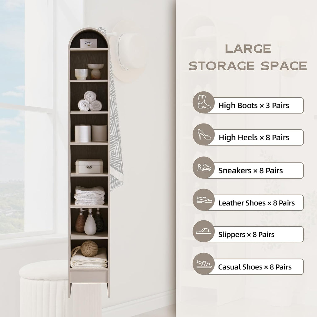 IFGET 67' Tall Arched Bookshelf, 8 Tiers Arch Bookcase with Storage, Modern Farmhouse Book Shelf with Adjustable Shelves, Wood Bookshelf w/Open Display Shelves for Living Room, Office (Cream)