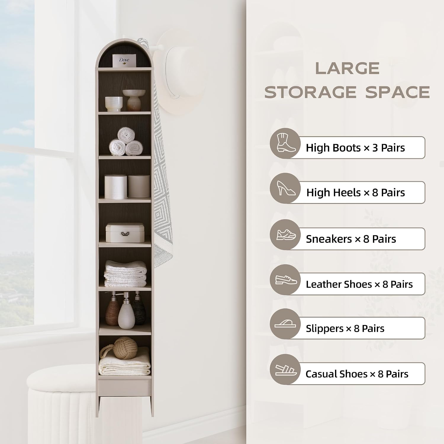 IFGET 67' Tall Arched Bookshelf, 8 Tiers Arch Bookcase with Storage, Modern Farmhouse Book Shelf with Adjustable Shelves, Wood Bookshelf w/Open Display Shelves for Living Room, Office (Cream)