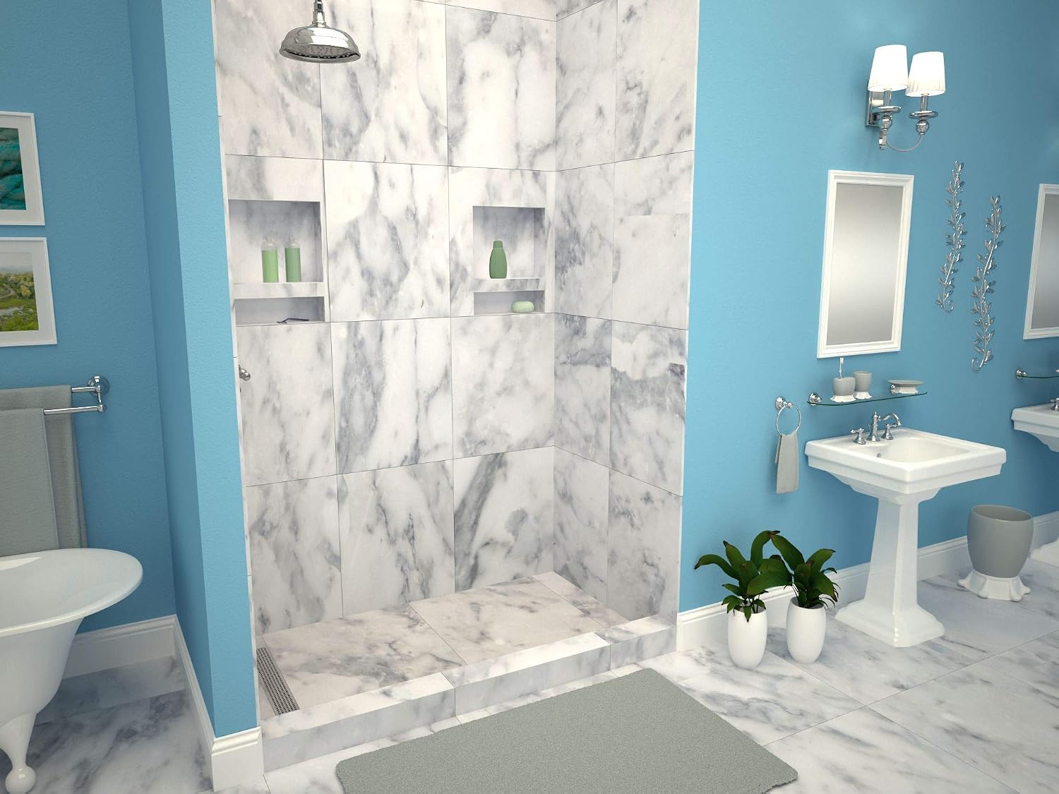 Tile Redi RT3660L-PVC-SQPC Shower Pan with Left Drain- Single Curb Shower Base, 2' PVC Drain, and Grate Included, 60' Width x 36' Depth