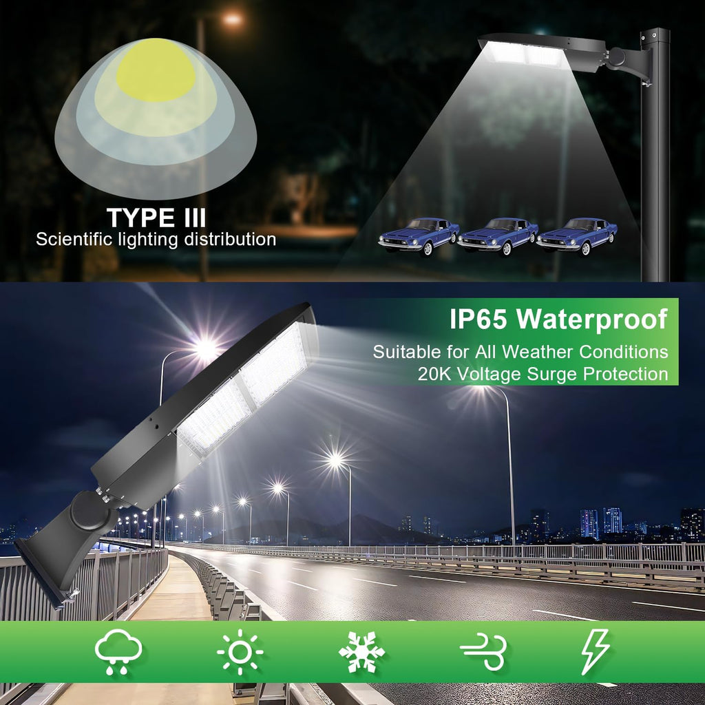 480V 150W LED Parking Lot Light, 5000K 21000LM LED Shoebox Area Light (500W HID/HPS Equiv.) with Direct Arm Mount, Dimmable Commercial Street Lighting with 20KV Surge Protection, UL Listed