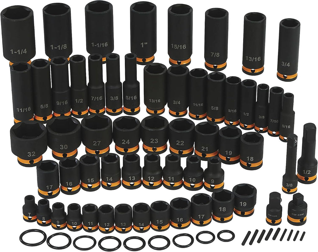 Klutch 3/8in.- and 1/2in.-Drive Chrome Molybdenum Impact Socket Set, SAE and Metric, 59-Pc.