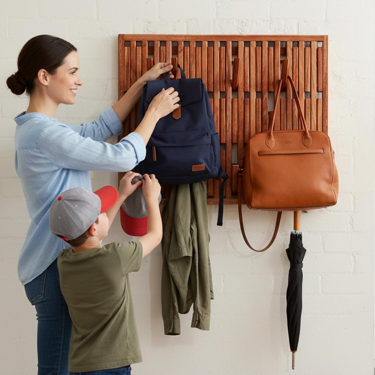 Weysat Piano Coat Rack with 51 Hooks Wall Mounted 24 x 30 Inches Large Natural Wood Magnetic Piano Key Coat Rack Flip Down Wall Hook Racks Entryway Hanger Organizer for Clothes Hat Bag Umbrella