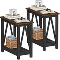 ChooChoo Farmhouse End Table, Rustic Vintage Narrow End Side Table with Storage Shelf for Small Spaces, Nightstand Sofa Table for Living Room, Bedroom Black 2 Pack