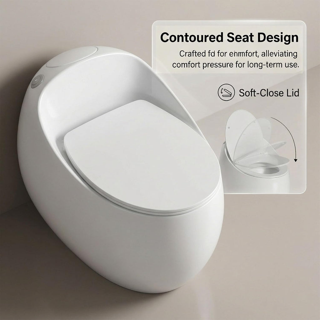 Compact One Piece Toilet, Pressure Assisted Flush 1.45 Gallons GPF Elongated Standard Toilet for Bathroom, 12' Rough-In, Floor Mounted Comfort Height, White (Seat Included)
