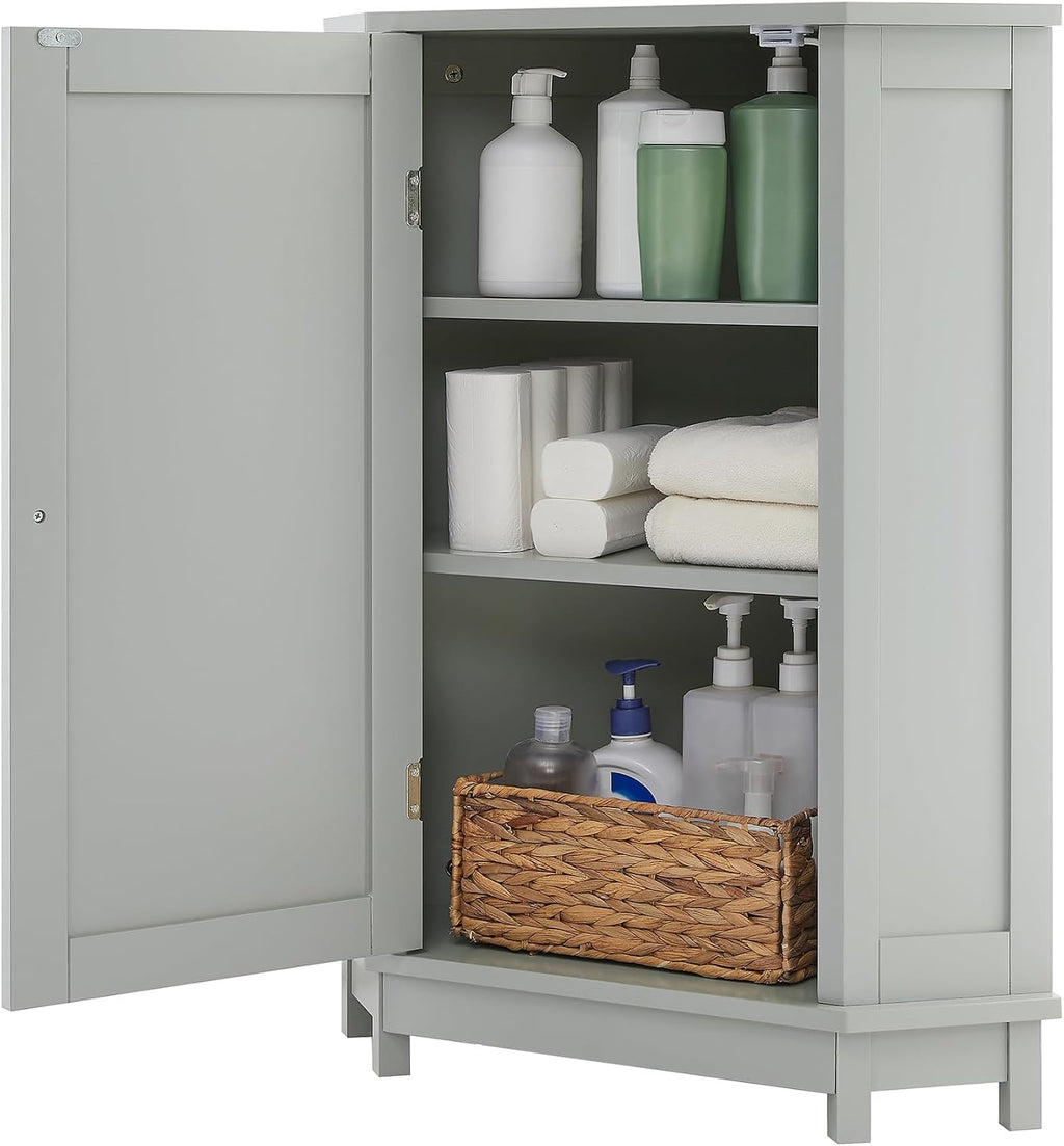 Floor Corner Cabinet with Doors and Adjustable Shelves, Freestanding Bathroom Corner Storage Cabinet for Bathroom, Living Room (1 Door, Grey)