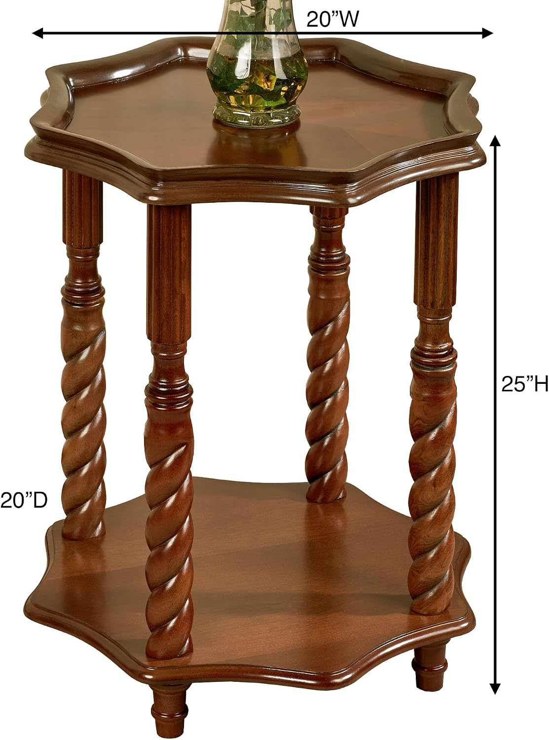 Kaleigh Accent Table Regal Walnut - Made of Wood - Wooden Side Tables for Bedroom Nightstand, Living Room Chairside - Victorian Style Furniture - Octagon Shape - Regal Theme