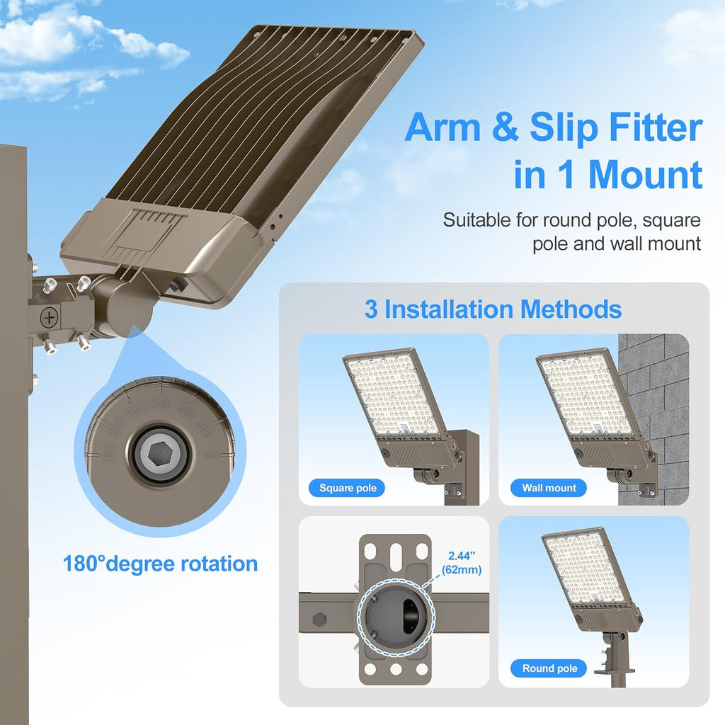 LED Parking Lot Light 150W 120W 90W Tunable & 3CCT 3000K-5000K 22500LM 0-10V Dimmable ETL Listed IP65 Shoebox Flood Light with Photocell & Slip Fitter Mount for Outdoor Commercial Area AC100-277V