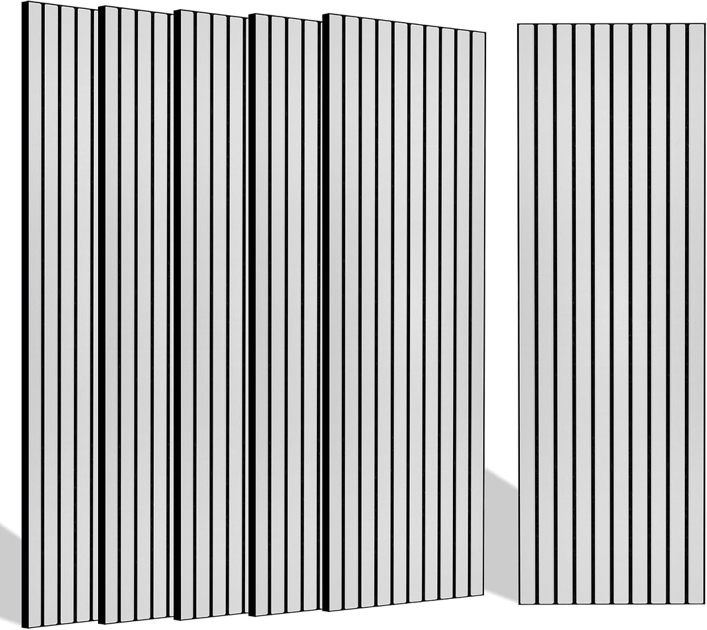 BUBOS 10 Pack Large Acoustic Panels, 48'X 12'X 0.4' Sound Proof Panels for Walls,Decorative Self-Adhesive Acoustical Wall Panels,3D Slat Sound Panels for Home Office Studio (White 01)