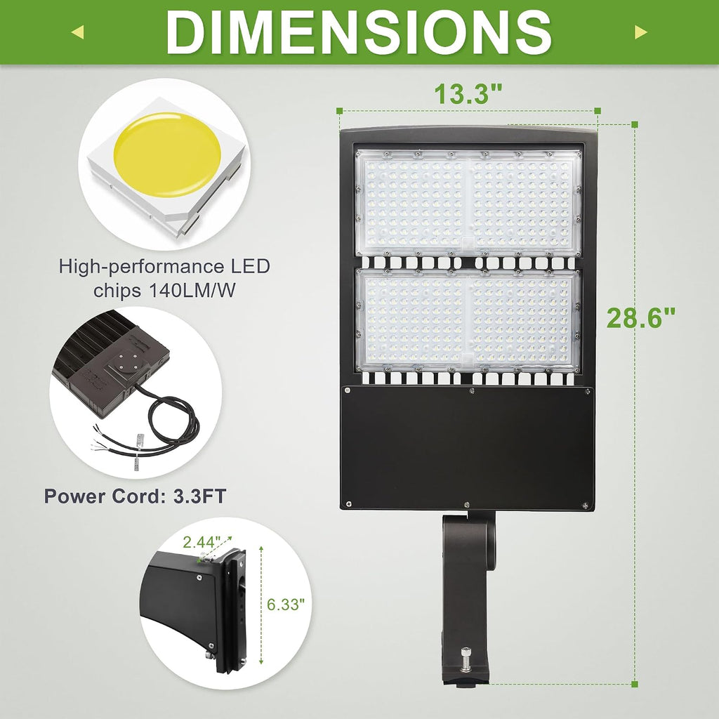 200W LED Parking Lot Light, 28000LM Dimmable LED Pole Light, Surge Protector, 600W MH Equivalent, 5000K, UL Listed, Direct Pole Arm Mount, 100-277V Street Area Light
