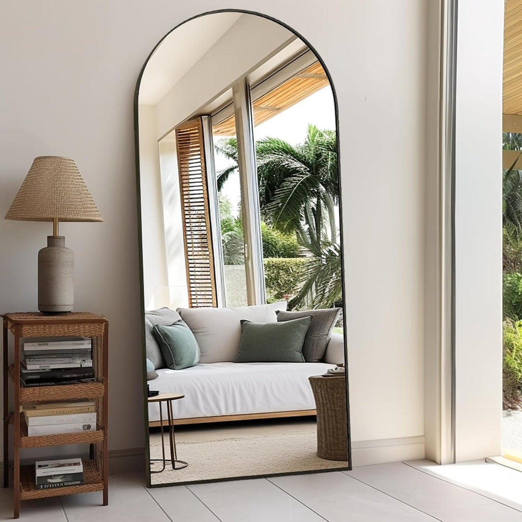 Rowjut Floor Full Length Mirror, Arched Mirrors Full Length 71'x30' Freestanding Large & with Aluminum Frame & Wall Mounted & Hanging or Leaning/Full Body Mirror for Bedroom, Black