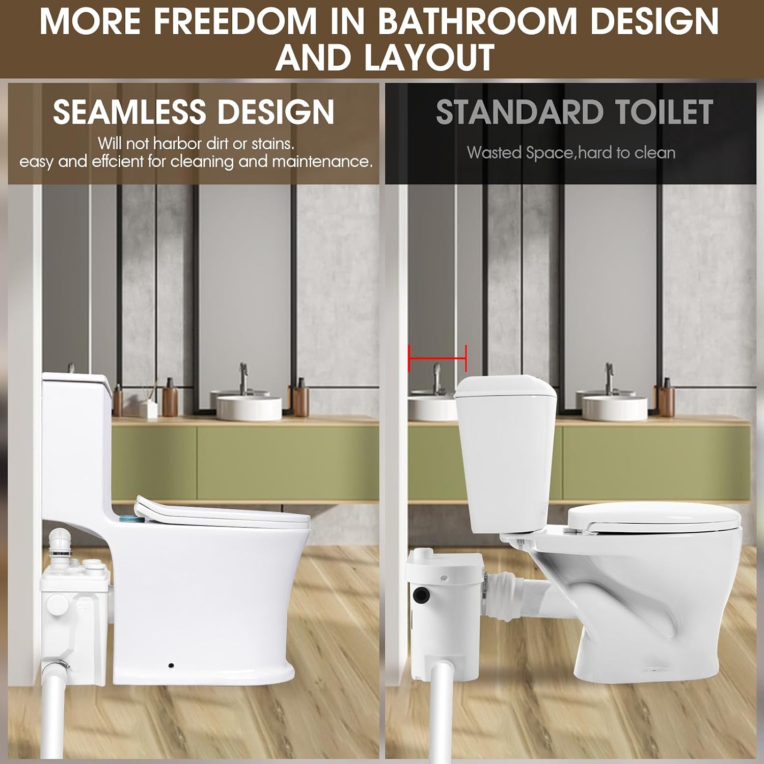 700W Upflush Toilet with Macerator Pump For Basement, One Piece Macerating Toilet for Bathroom, Powerful & Quiet Dual-Flush Elongated One-Piece Toilet, Glazed Surface, 30FT Up Pumping